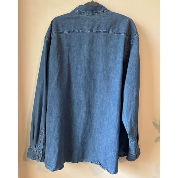 Wrangler Men’s Denim Button-Down Shirt 3XL Blue Stretch Chambray Western Casual - Picture 3 of 11